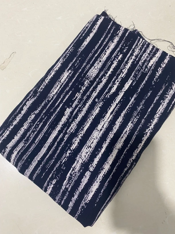 2025夏季高端雕印桑棉绸面料纯棉服装料藏青条纹（不支持7天无理由