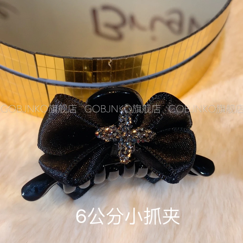 GOBJNKO韩版黑色蝴蝶结抓夹6公分气质轻奢时尚黑色发卡双面小抓夹
