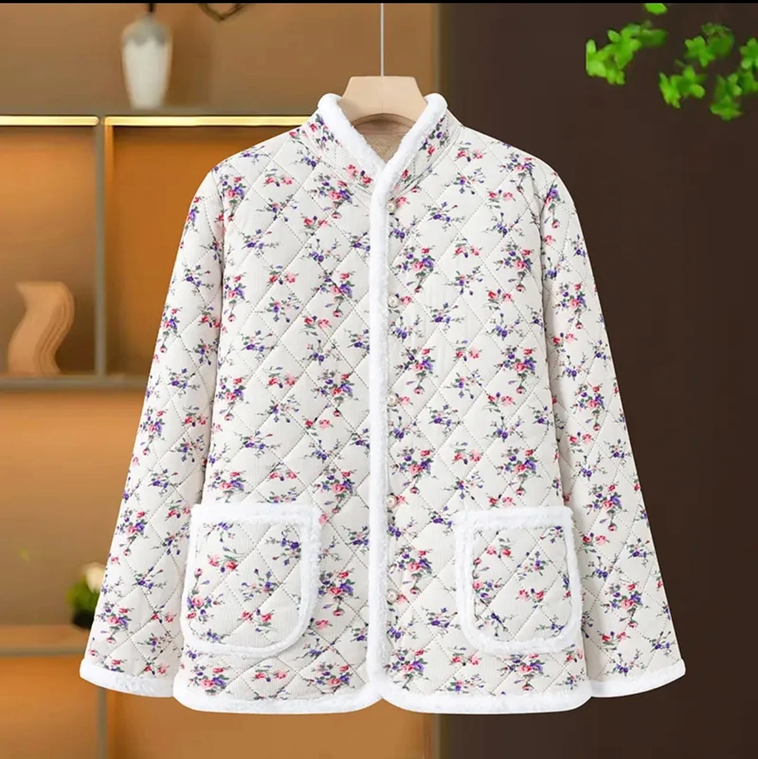 保暖棉袄棉衣时尚小清新花棉袄睡衣印花棉服加绒立领秋冬
