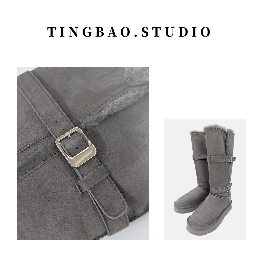 2024冬季新款厚底加绒加厚长筒保暖雪地靴（跟高4cm）