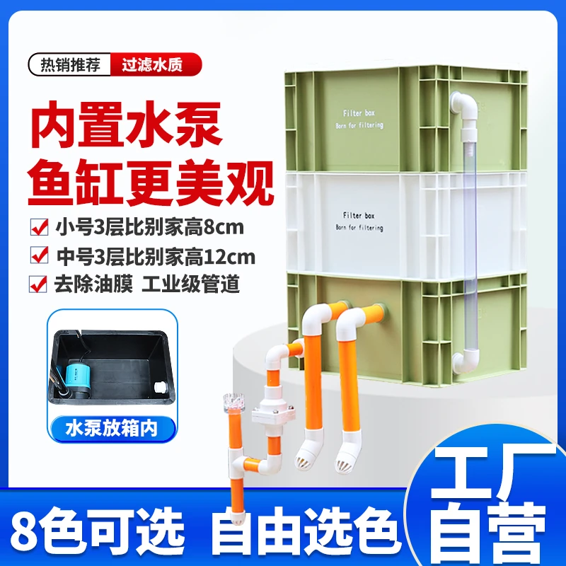内置水泵工业风周转箱过滤箱鱼缸过滤系统隐藏式带除油膜过滤器
