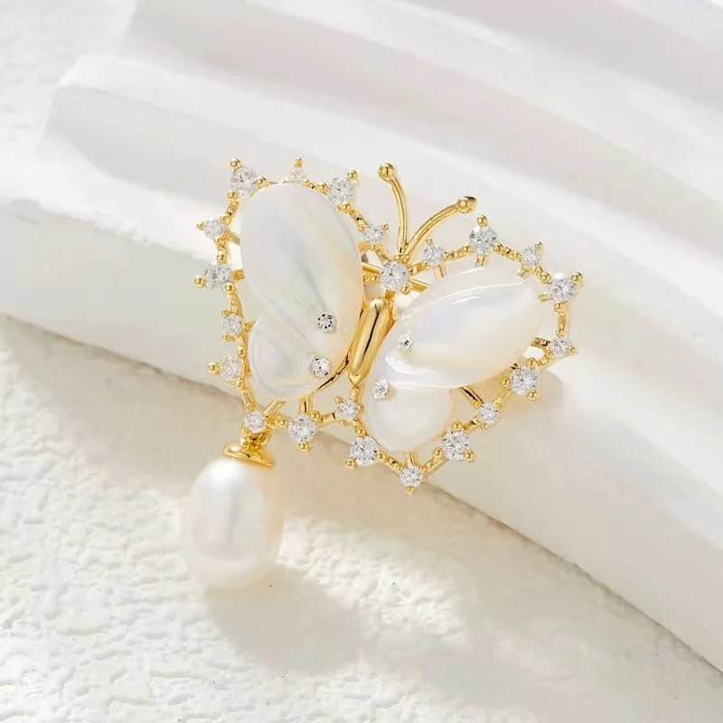 kasiya/卡思雅 铜合金贝壳胸针 精致白贝蝴蝶吊坠胸针百搭款