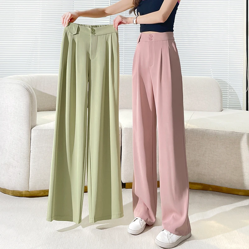 冰丝薄款窄版阔腿裤女夏季西装直筒高腰垂感2025新款小个子九分裤