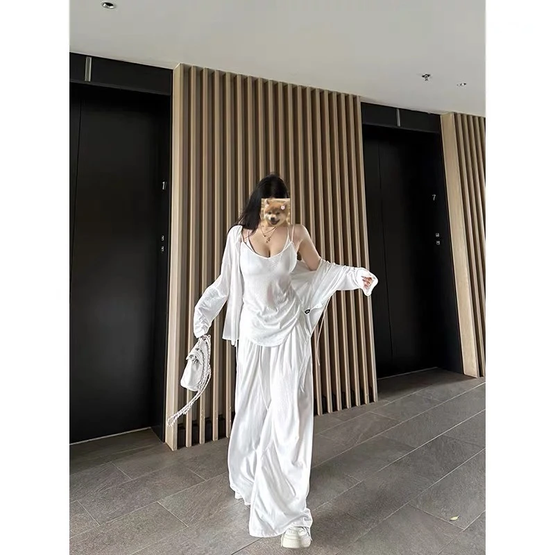 现货 清冷白噪音休闲白月光大码显瘦女装设计感套装2593