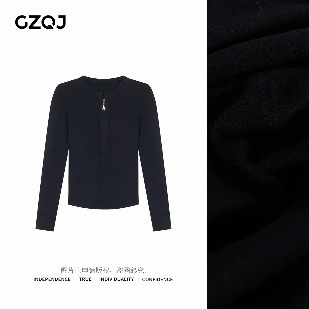 老琴私服【休闲特调】时尚百搭长袖圆领半拉链打底衫上衣女92319
