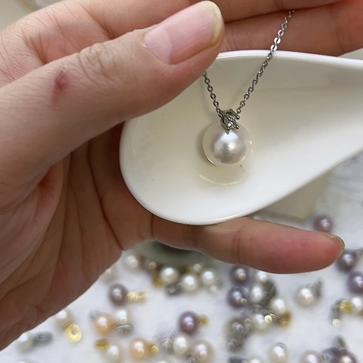 合金白珠银色戴妃吊坠淡水珍珠