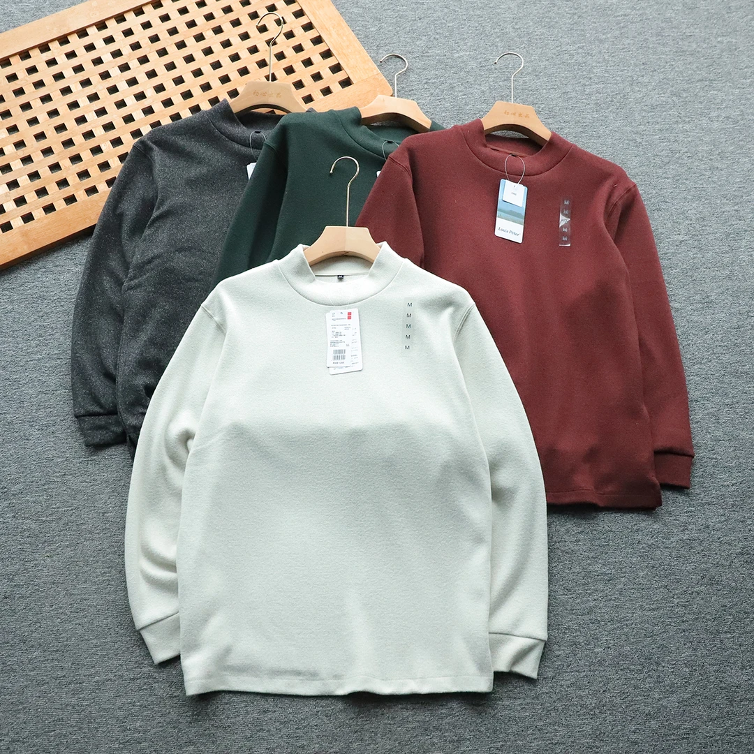 日单 男女同款 半高领阳离子柔软针织绒面加绒长袖卫衣打底衫