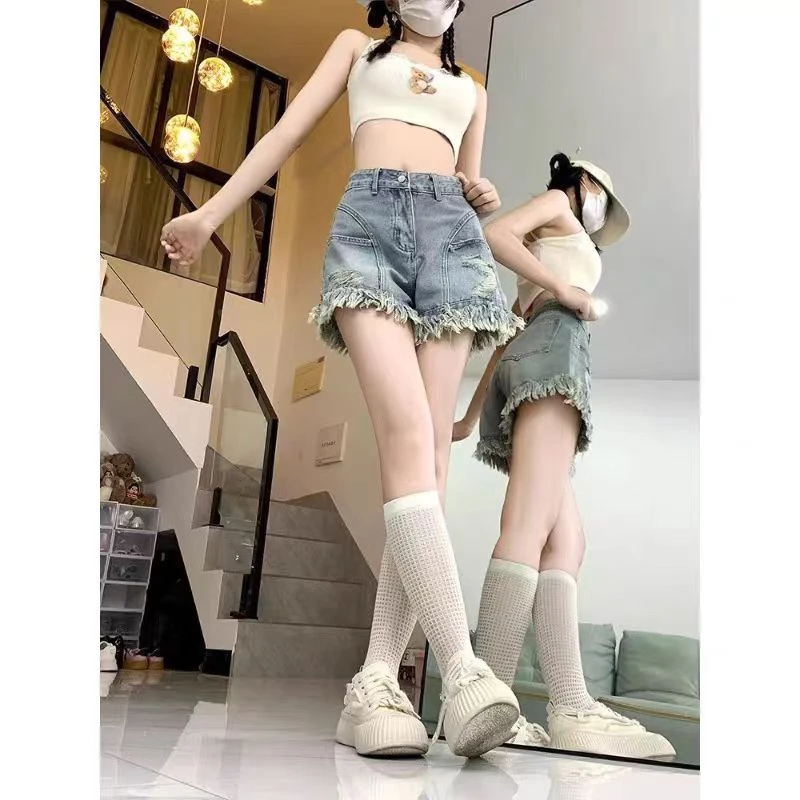 0058大码女装夏季新款破洞短裤