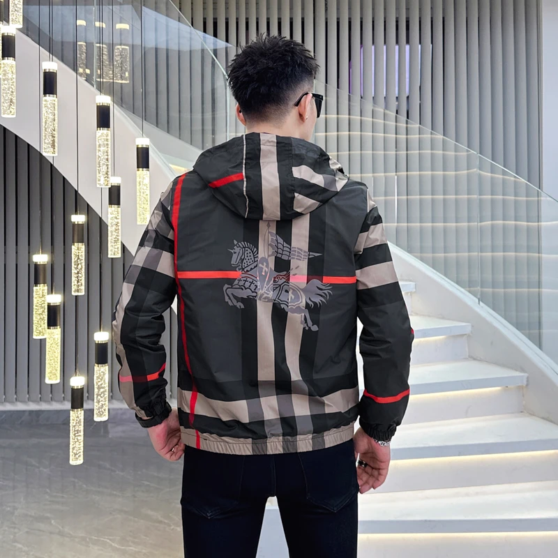 迪诺库克斯轻奢潮流高端男士战马格纹外套春秋薄款冲锋衣休闲夹克