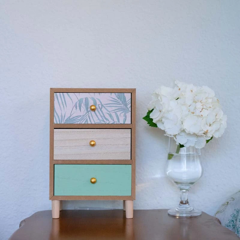 北欧风三色抽屉式收纳柜卧室简约桌面装饰柜首饰杂物收纳盒