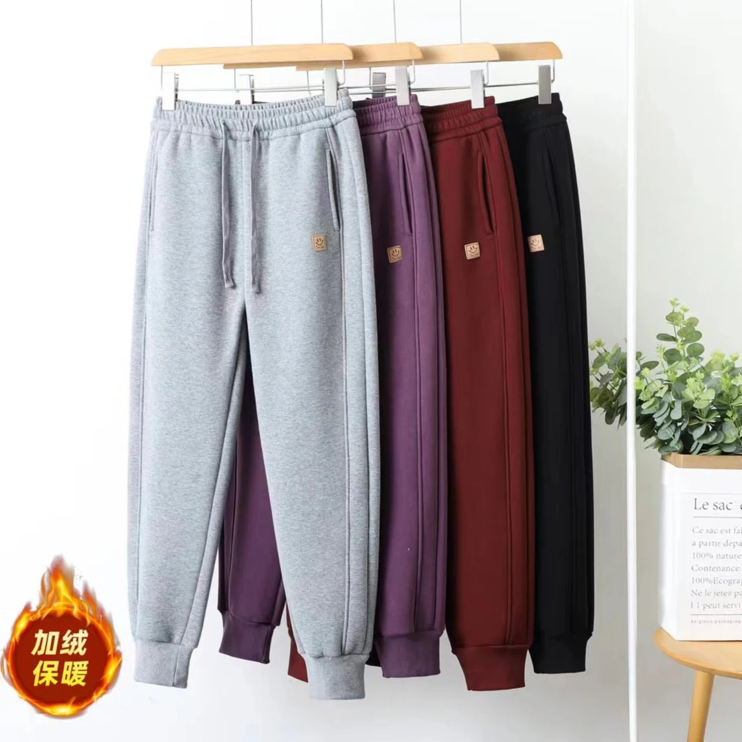 冬季新款加绒加厚高腰宽松运动休闲显瘦百搭束脚卫裤