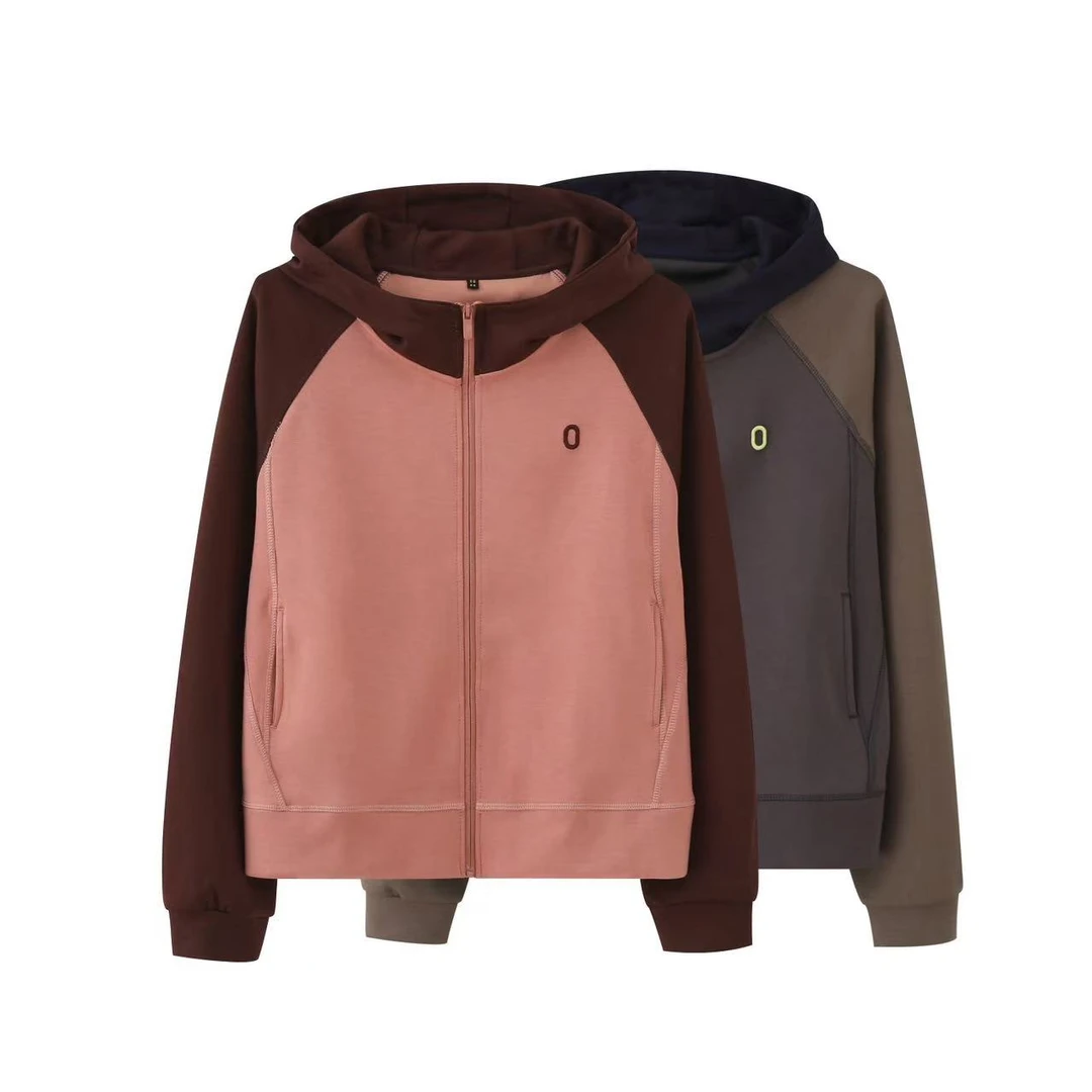 春秋情侣款休闲百搭运动拼接字母刺绣宽松拉链连帽时尚长袖卫衣