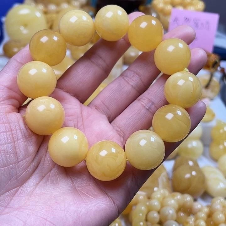 蜜蜡裸石未镶嵌圆珠手串