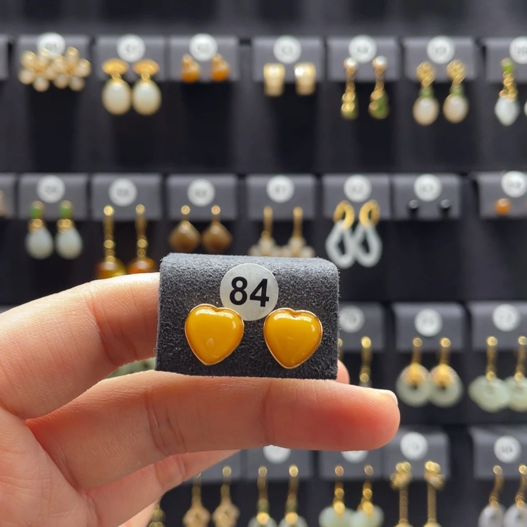 蜜蜡银S925镶嵌耳饰84号