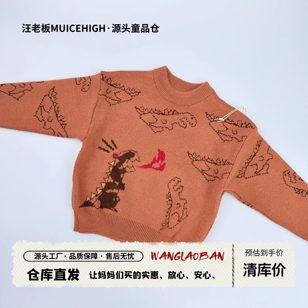 中小童圆领恐龙套头毛衣-E13-F158