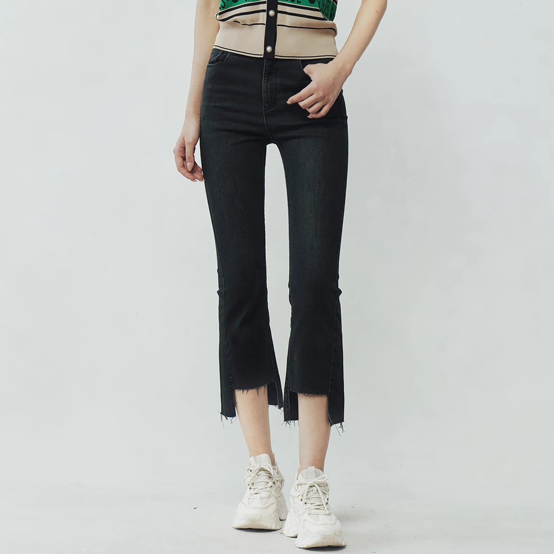 【安雅专属】歌蒂诗夏专柜新款不规则毛边裤脚牛仔裤 5D21N3527
