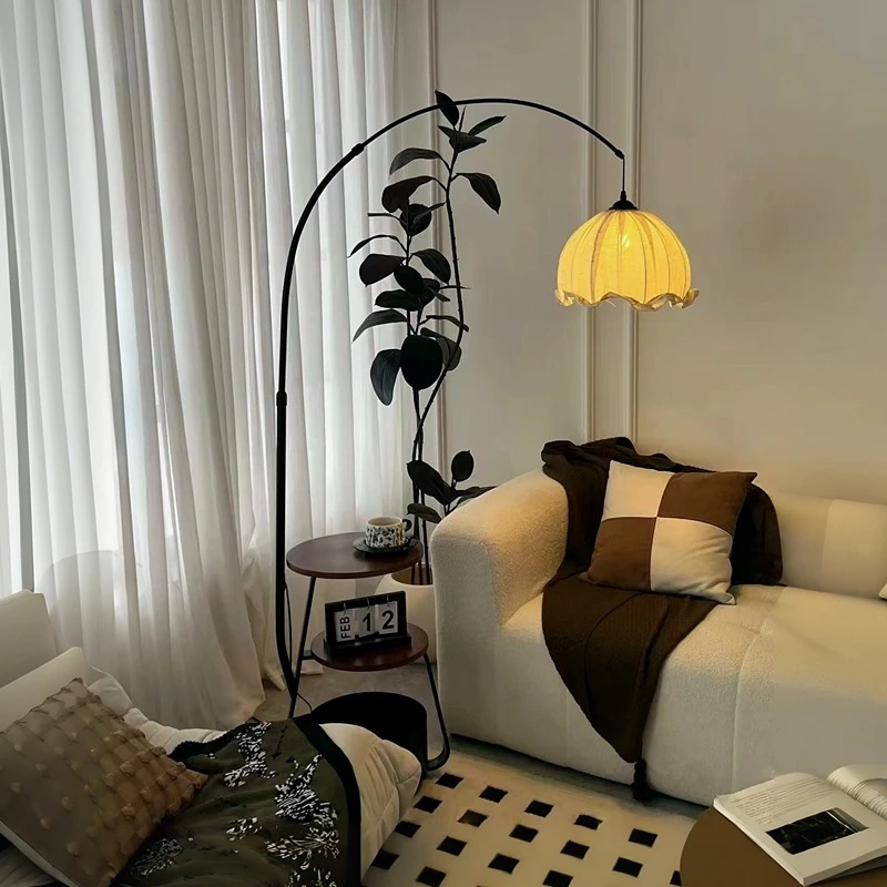 轻奢现代复古落地灯钓鱼灯客厅沙发茶几氛围灯卧室置物架一体台灯