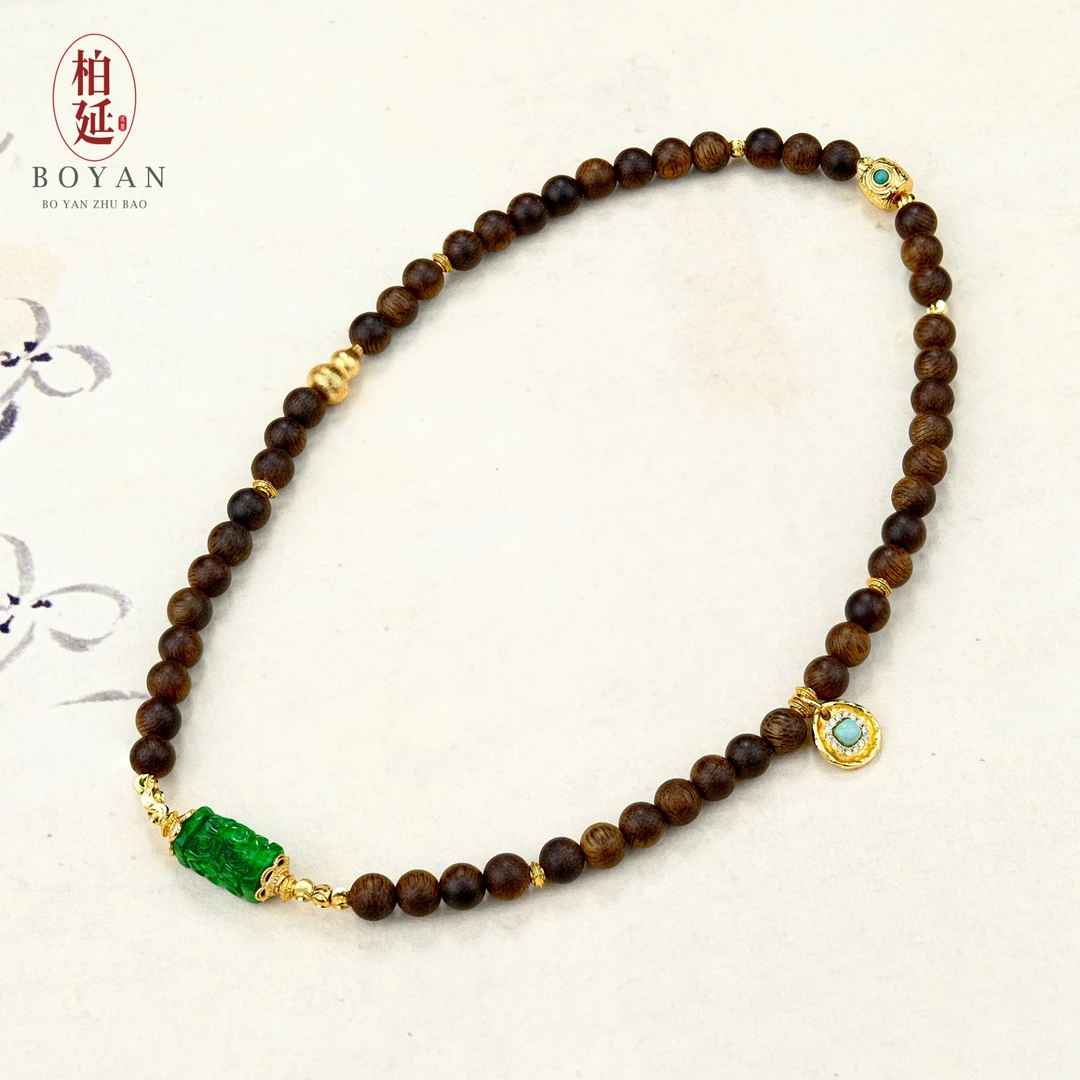 【幽玄】缅甸纯天然A级翡翠双圈手串辣阳绿满绿DIY沉香女款BY2564