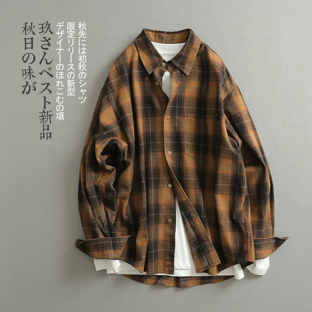 【见川】秋上新「街头潮流」韩系复古感百搭格子衬衫 痞帅慵懒风男装