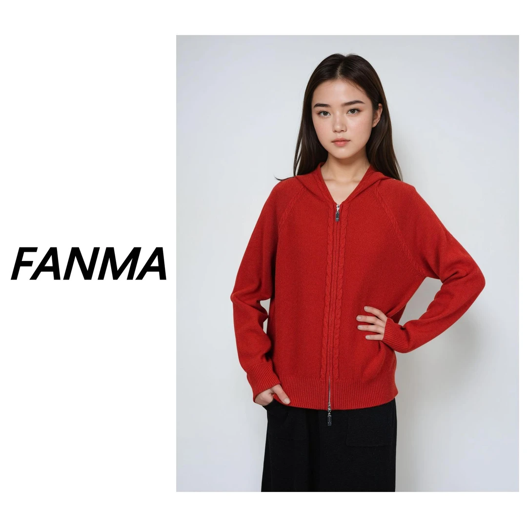 #天衣无缝# 女士连帽百搭羊毛开衫 纯羊毛麻花针织衫