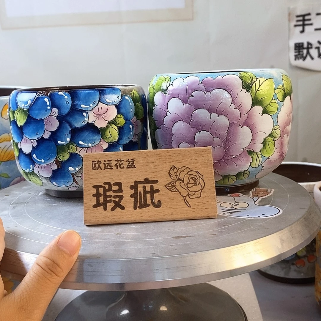 花盆紫砂红陶手绘花盆