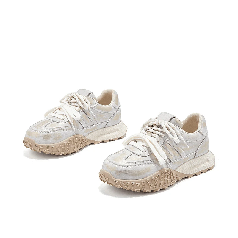 【落叶L】2025踩屎感老爹鞋女厚底休闲运动鞋女时尚百搭拼色阿甘鞋