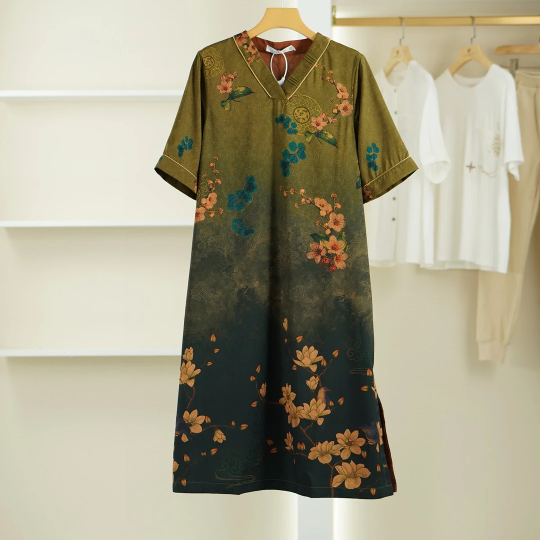 麦迪尚品【焕R】5033162女装夏款印花V领连衣裙品牌折扣 D3组