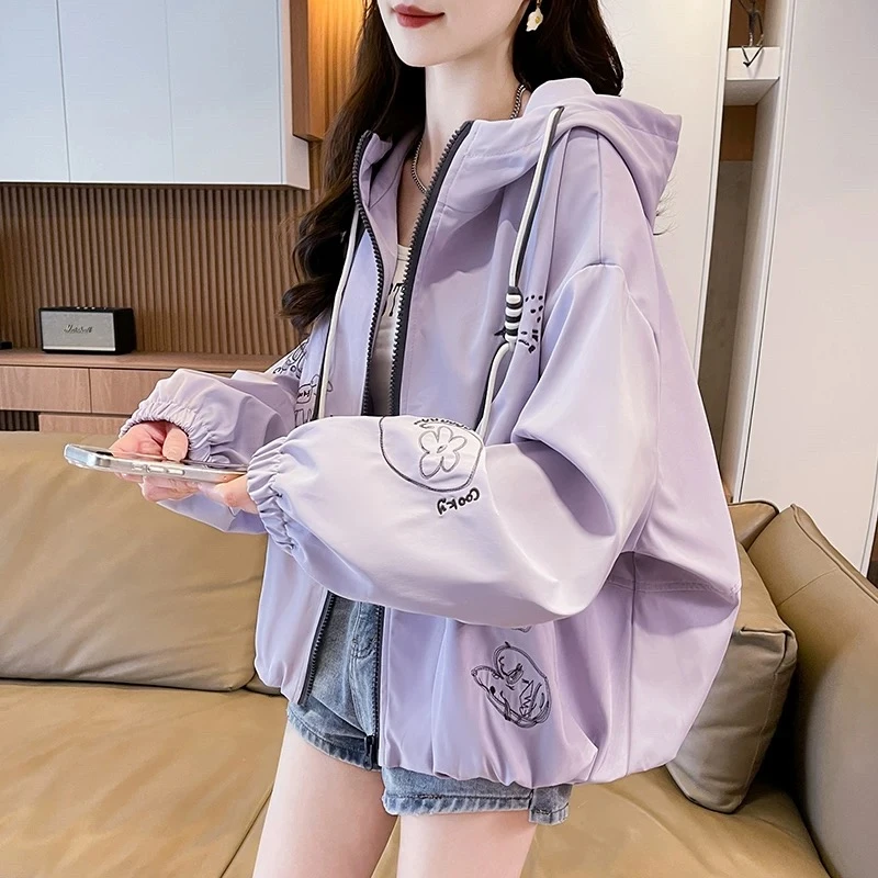 女大童外套春秋2025新款初高中生女孩宽松洋气轻薄连帽秋装上衣潮