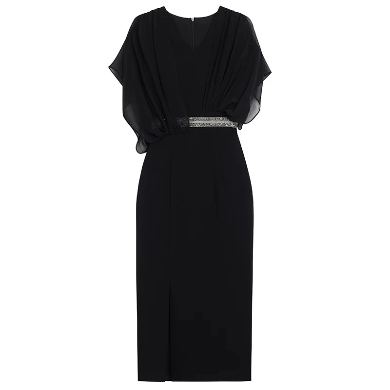 [H5618黑色连衣裙]夏季纯色蕾丝女士时尚气质简约潮流显