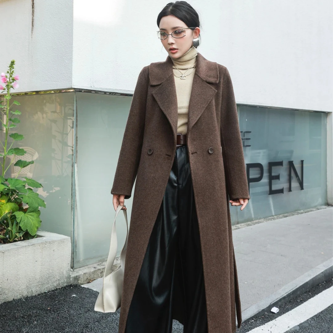 X边芙卡双面呢大衣中长款赫本风气质毛呢外套女701169