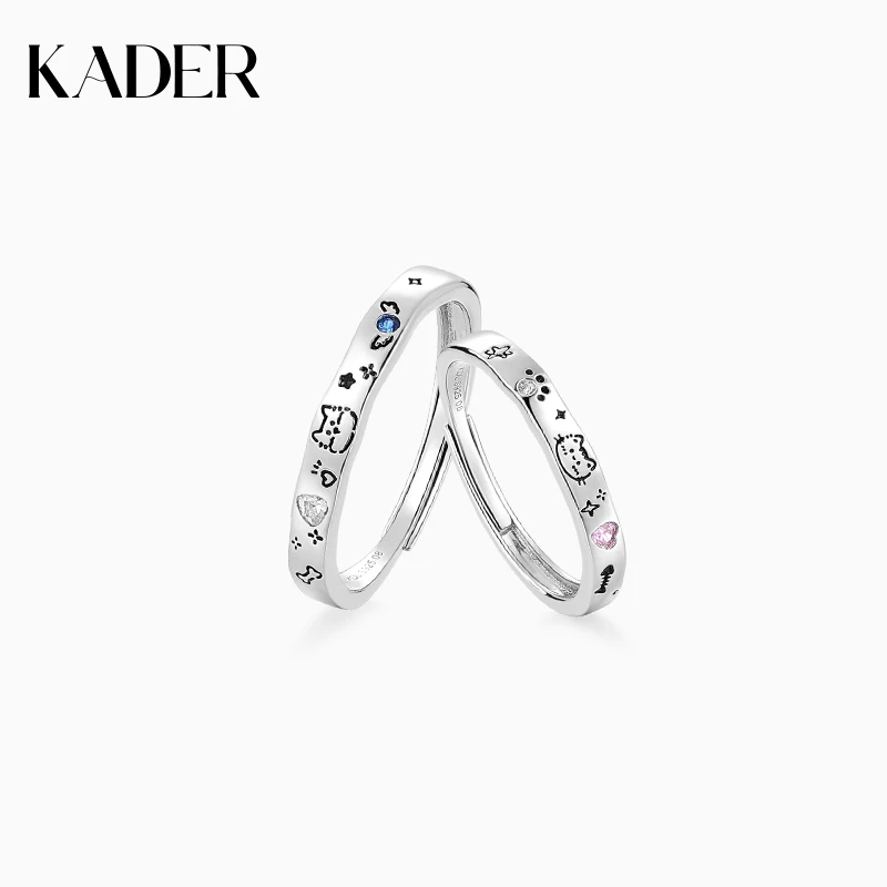 KADER/卡蒂罗 925银合成锆石戒指 喵汪童话情侣对戒时尚百搭轻奢