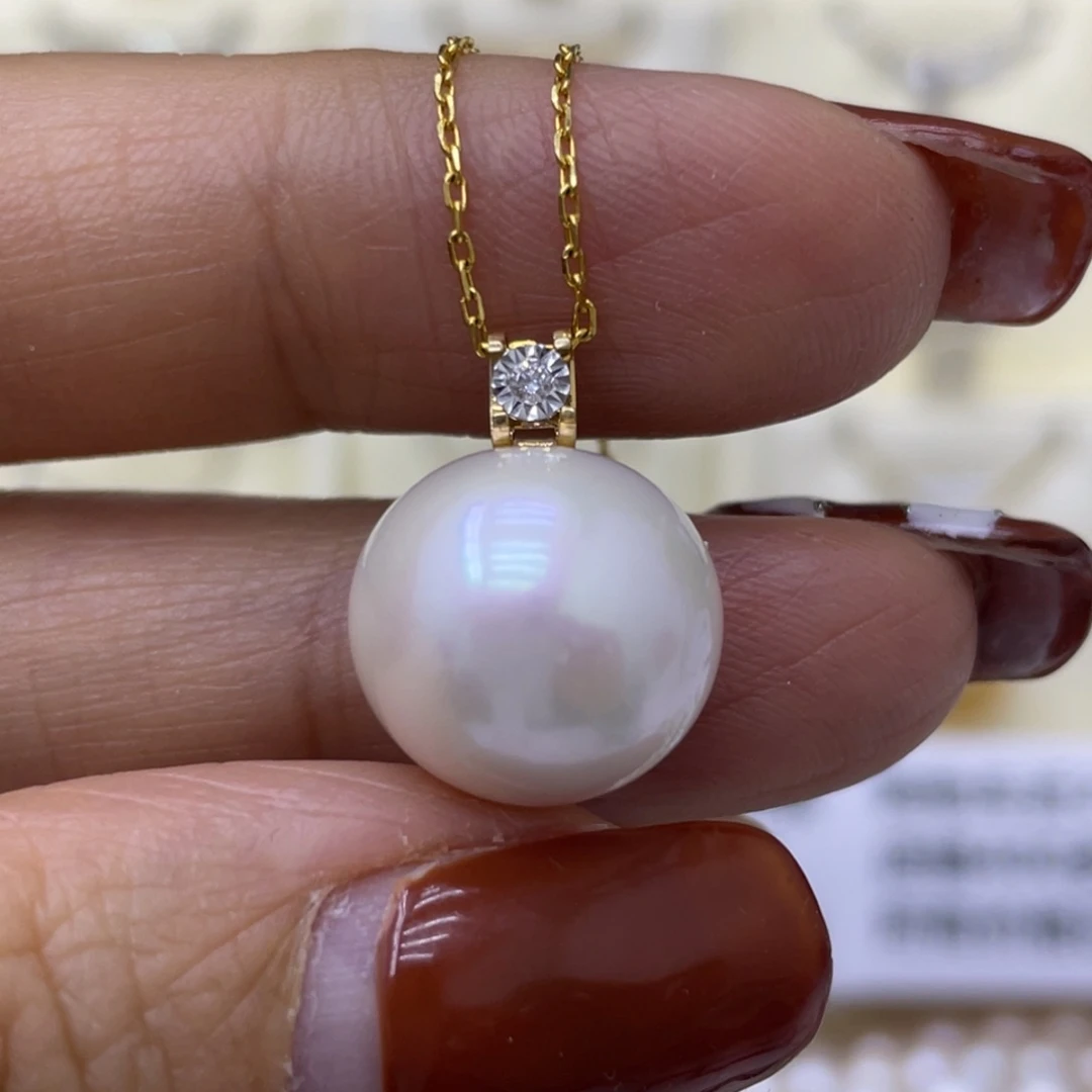 淡水珍珠吊坠(不含链)18K金镶嵌14-15mm戴妃