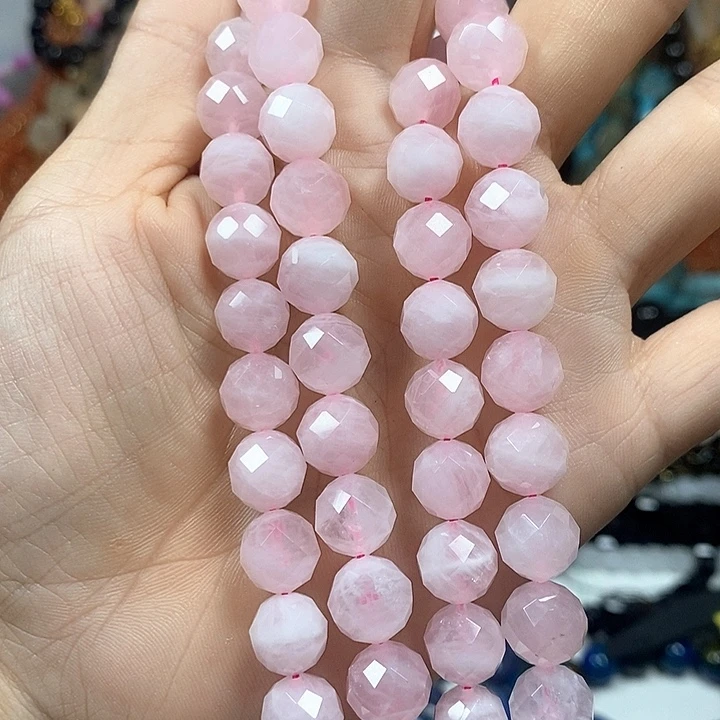 未镶嵌玛瑙/玉髓珠宝半成品A过天然千层粉晶切面卡10mm