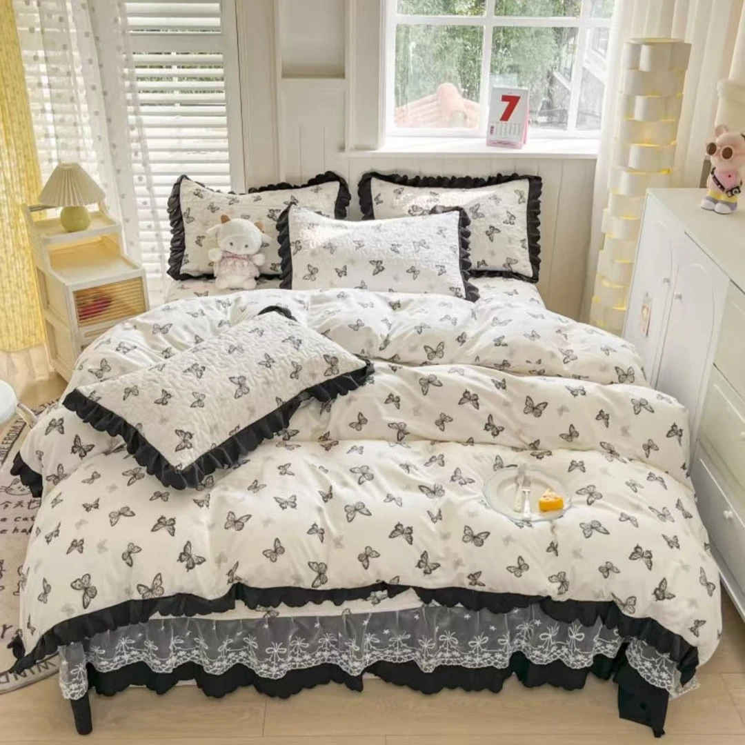 ◇春夏新品【四件套】水洗双层纱床盖被罩套件可机洗床品-J