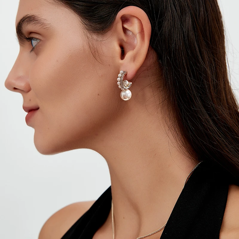 合金仿珍珠耳饰 VITARING扇形耳坠开口戒指女轻奢风小众原创设计