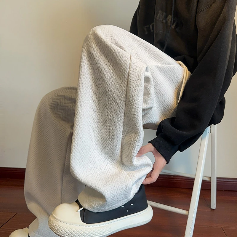 雪尼尔肌理感休闲裤子男2025秋季纯色人字纹宽松潮流百搭直筒长裤