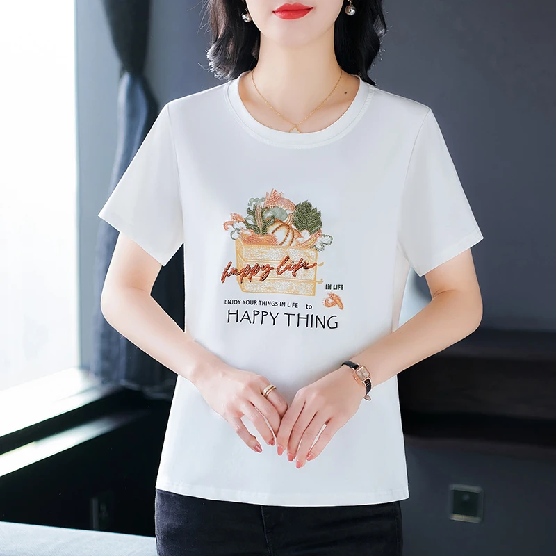 圆领短袖女t恤2025新款打底上衣洋气白色纯欲慵懒风女装