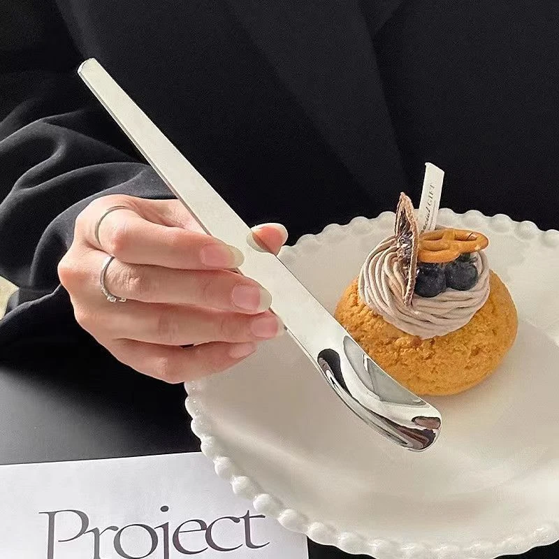 【小茗专属】自产漂亮的平头勺子不锈钢方头甜品勺酸奶长柄咖啡勺