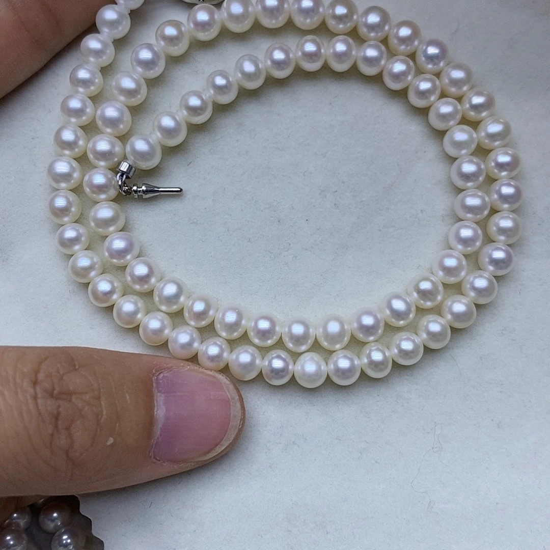 等****淡水珍珠银S925镶嵌颈饰