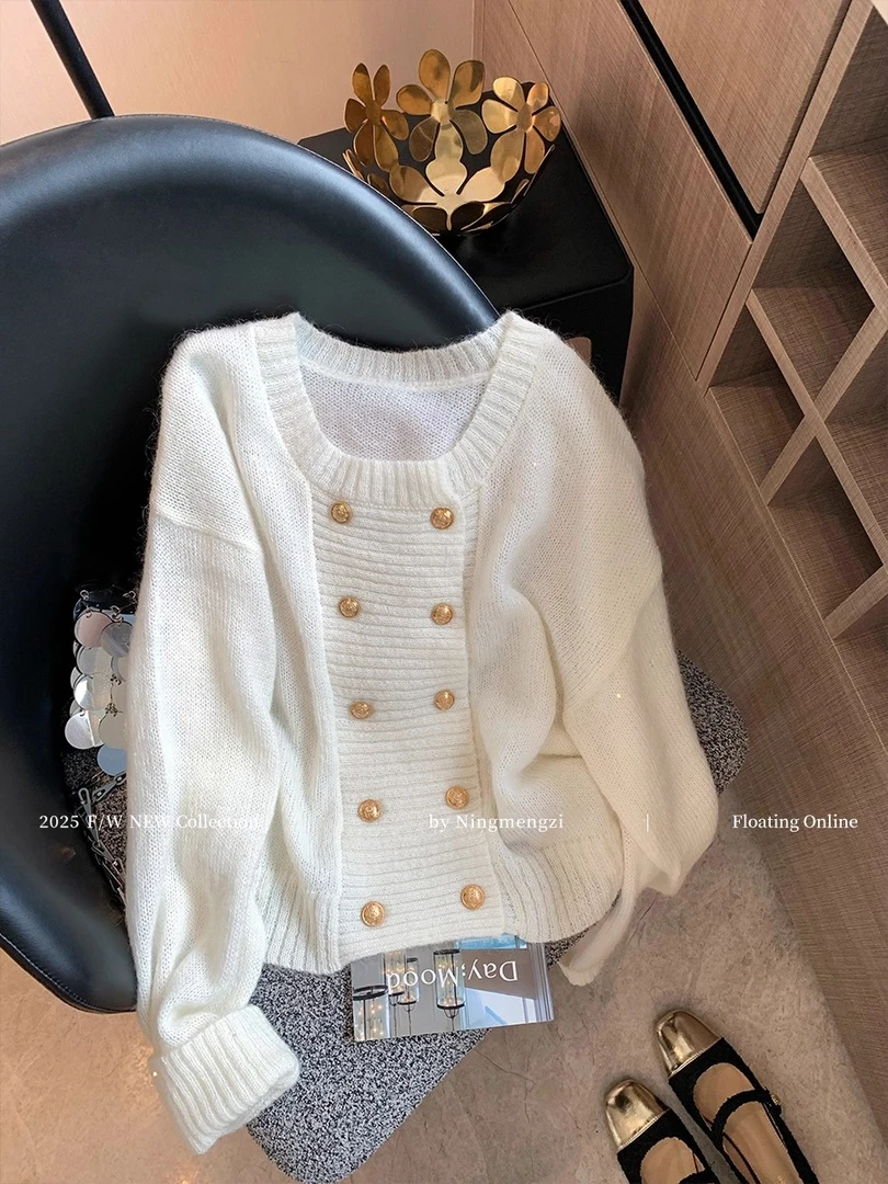 温柔慵懒风亮片针织衫长袖毛衣女2025早秋时髦气质百搭显瘦上衣