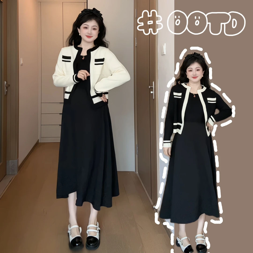 2025春装新款孕妇小香风气质套装开衫显瘦背心裙两件套孕妇连衣裙