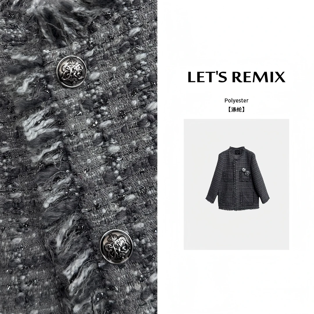 【LET'S REMIX】「格雷系千金」羊毛混纺粗花呢灰高级时髦显瘦香外套
