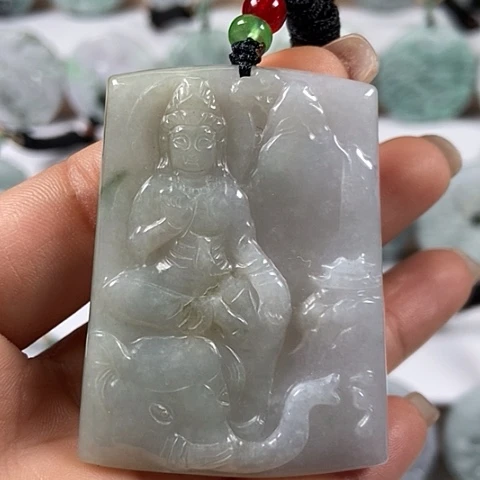 翡翠颈饰未镶嵌普贤菩萨有棉线福利