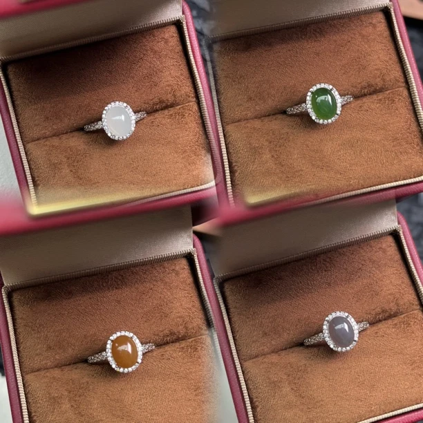 和田玉银镶开口女士精致百搭复古戒指