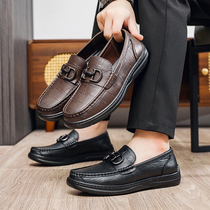 【直播专享】男鞋真皮休闲新款商务头层牛皮豆豆鞋一脚蹬懒人乐福鞋