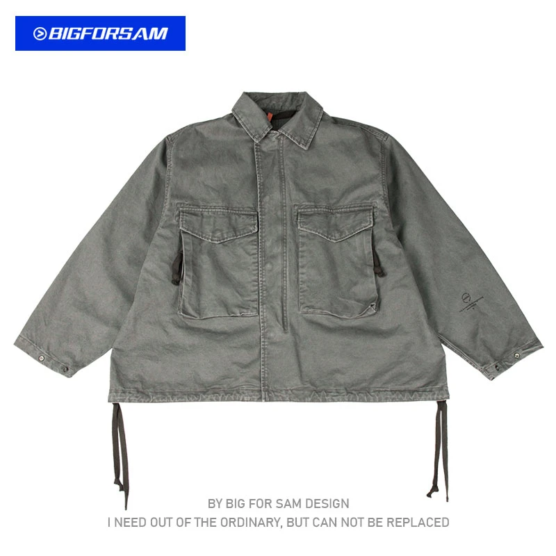 BIGFORSAM美式复古M65工装夹克宽松军事风廓形水洗做旧军装外套潮