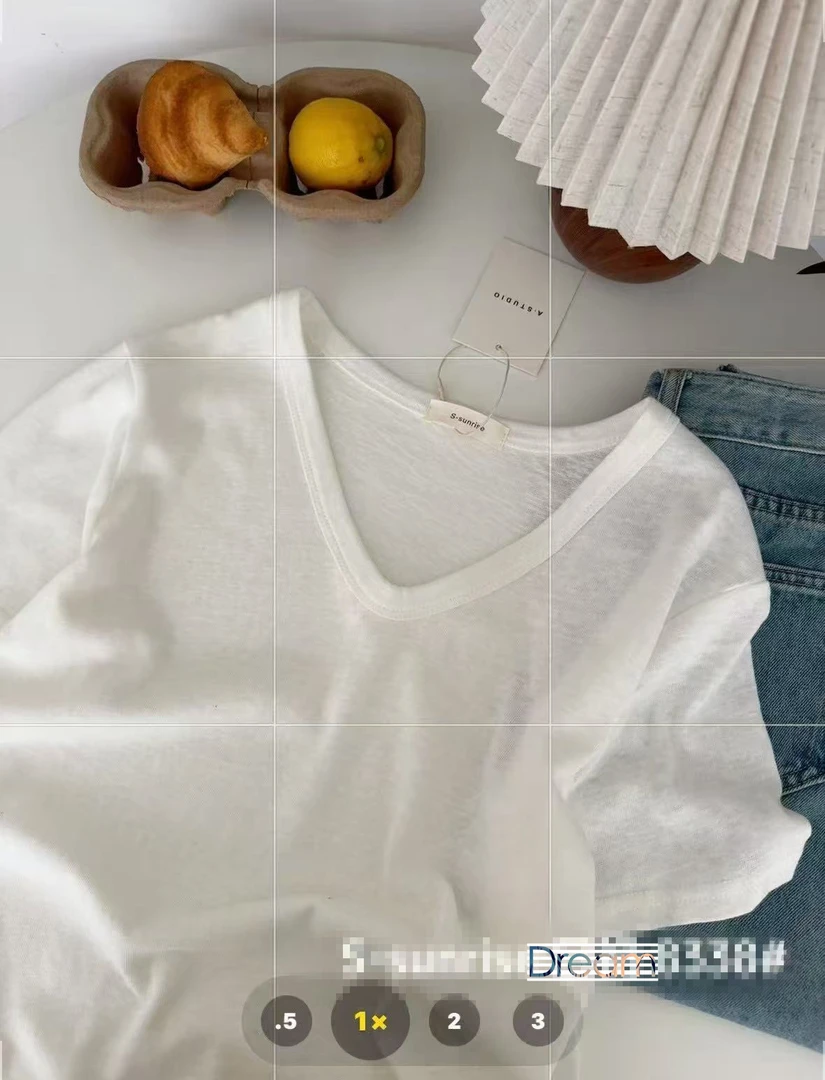 【柠檬】女装高品质棉麻V领短袖T恤