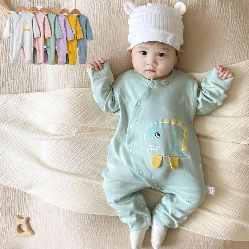 潮走婴儿冰丝连体衣春夏宝宝哈衣男女童卡通长袖爬服套装幼儿四季