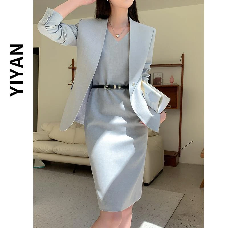 THEORYERROR灰色西装外套女气质名媛高级感正装洋装伯德小姐西装