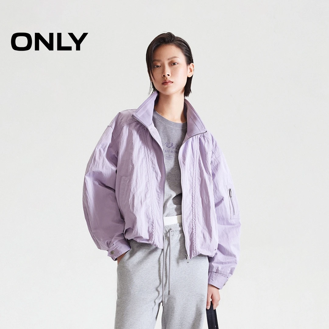 ONLY2025秋季新款帅气复古纯色宽松立领短款夹克外套女|125136003